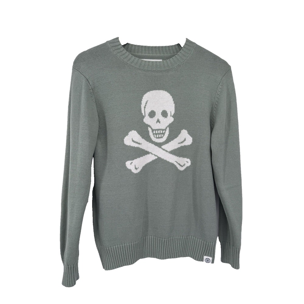 Long Wharf Supply Co Sage Green Skull Crossbones Pirate SeaWell Sweater Womens S